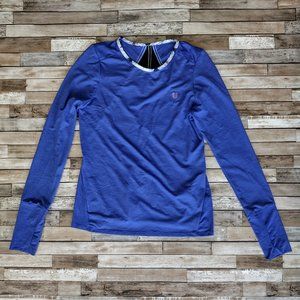 ELEVEN By Venus Williams Shirt Womens Extra Small Blue Black Mesh Long Sleeve